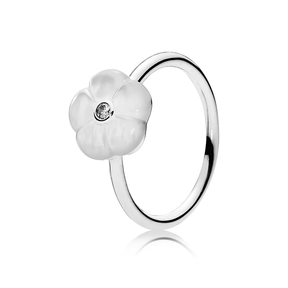 pandora floral silver ring with mother of pearl and clear cubic zirconia 190999mop