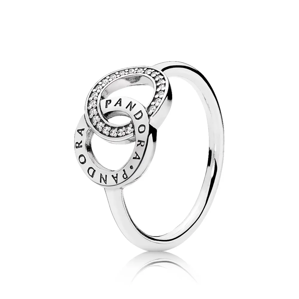 pandora logo silver ring with clear cubic zirconia 196326cz