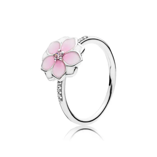 pandora magnolia silver ring with pink cubic zirconia white and shaded pink enamel 191026pcz