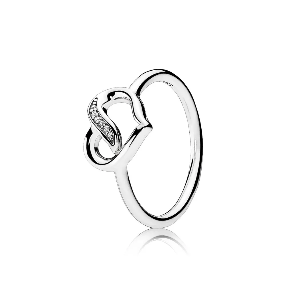 pandora ribbon heart silver ring with clear cubic zirconia 191022cz