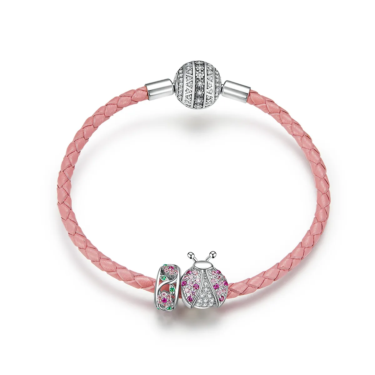 pandora style lær ladybug armbånd scb823