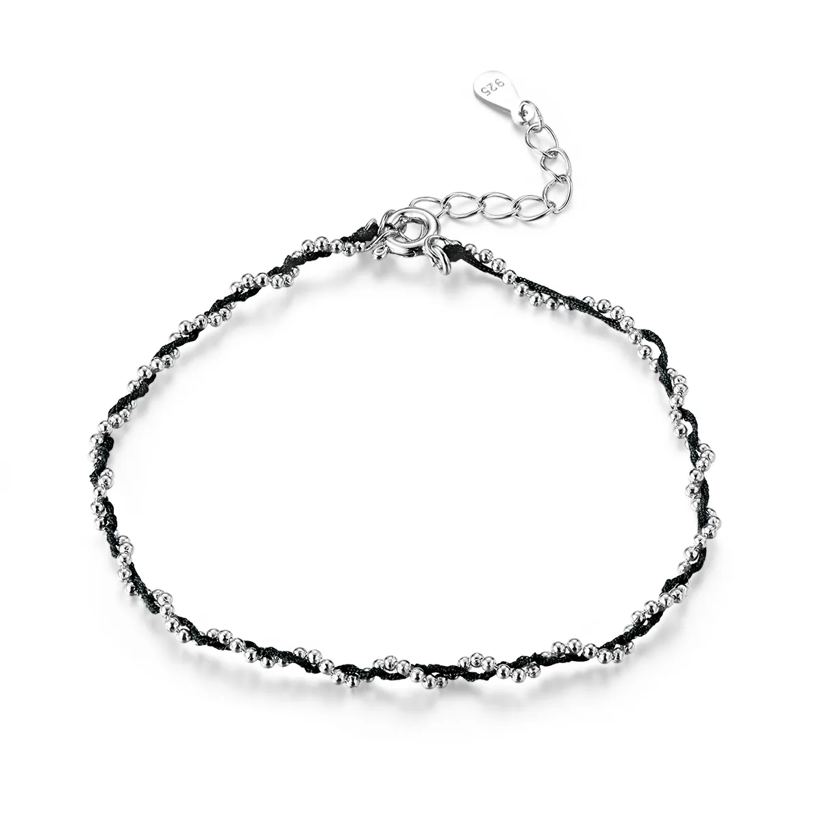 pandora style silver black rope armbånd scb173 bk