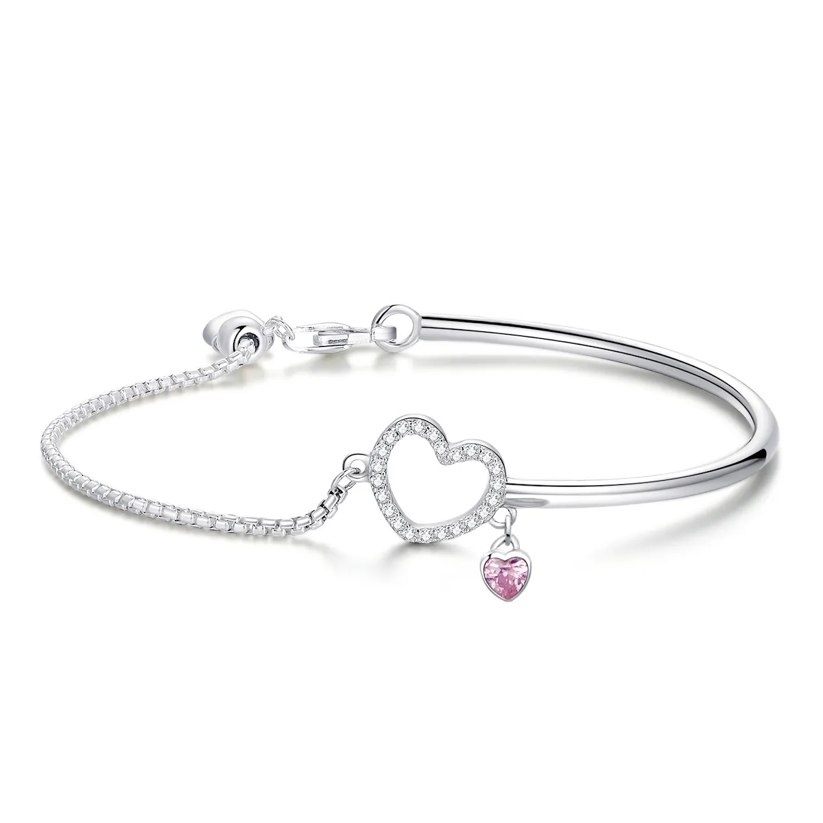 Pandora Style Silver Heart of Lady Cubic Zirconia armring - SCB117