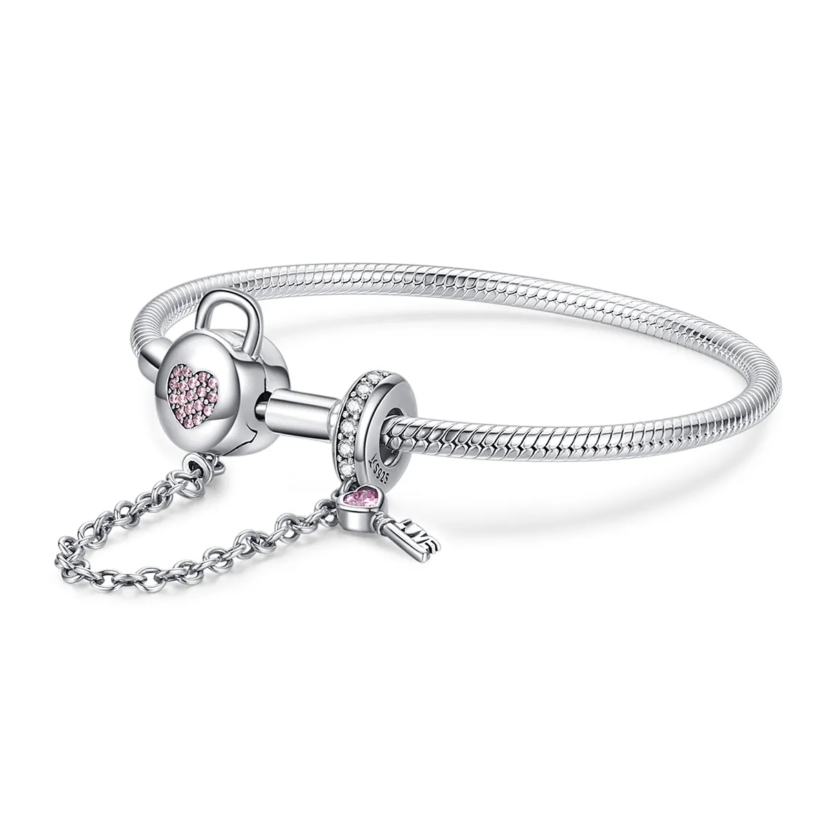 pandora style silver heartskey slider armbånd scb143