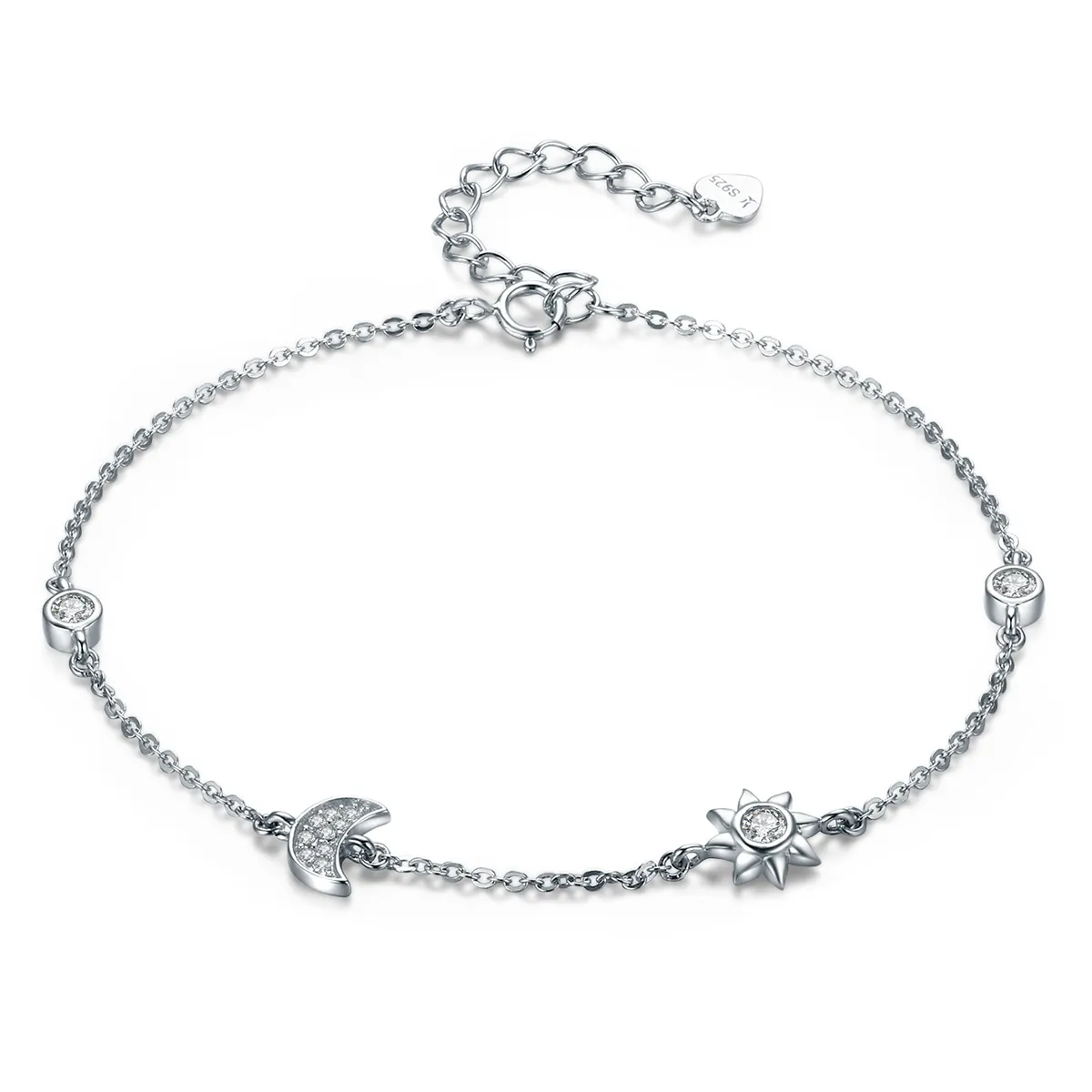 pandora style silver moon sun and stars chain slider armbånd scb081