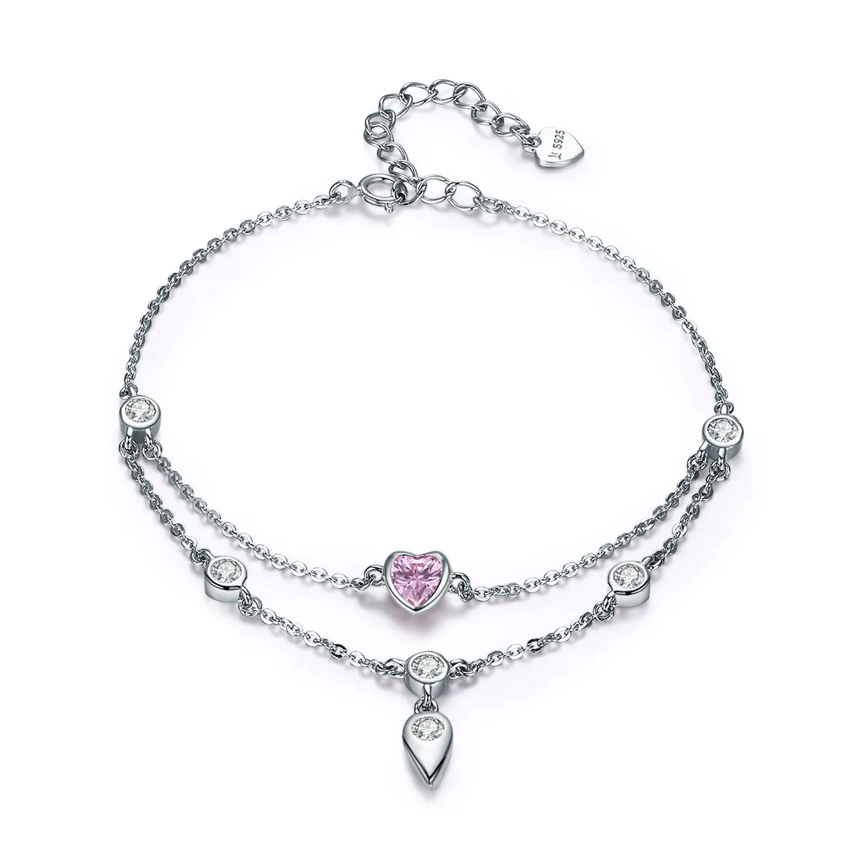 pandora style sølv sweet heart chain slider armbånd scb090