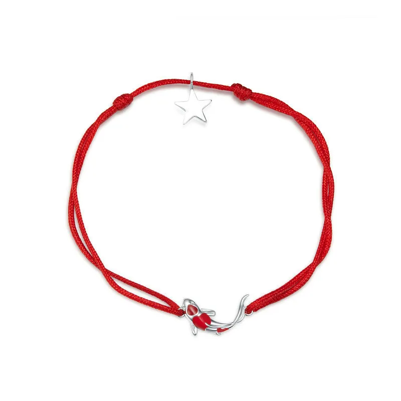 pandora stil rødt tau med sølv lucky carp armbånd scb145