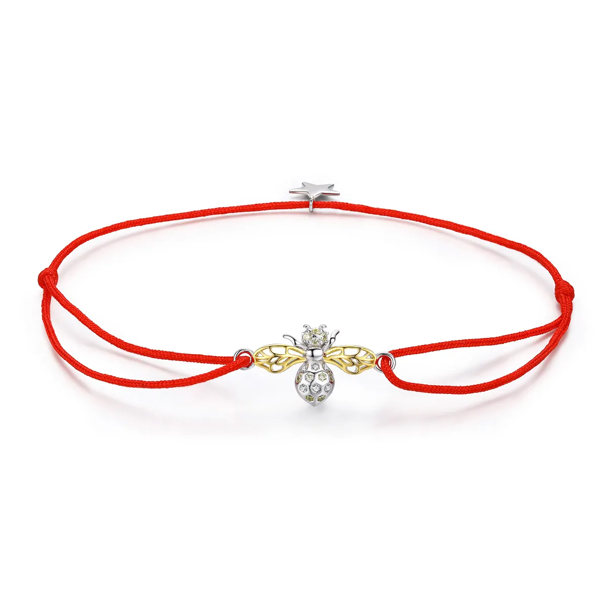 pandora stil rødt tau med sølv og gullbelagt biarmbånd scb156
