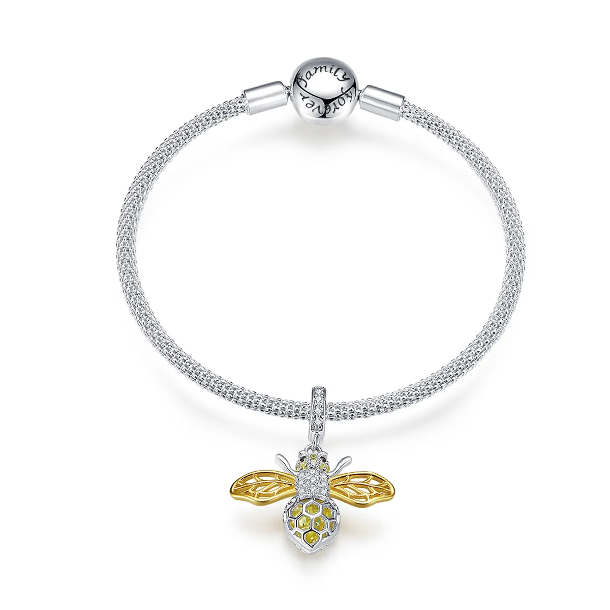 pandora stil sølv og gullbelagt hardtarbeidende og nydelig bee mesh armbånd scb830