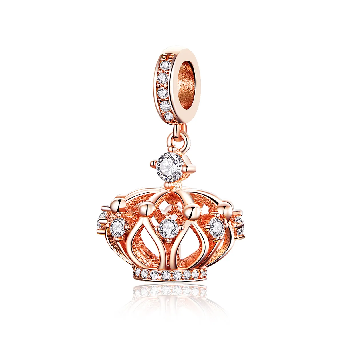 Pandora Style Rose Gold Regal Crown Dingle Charm - SCC1121