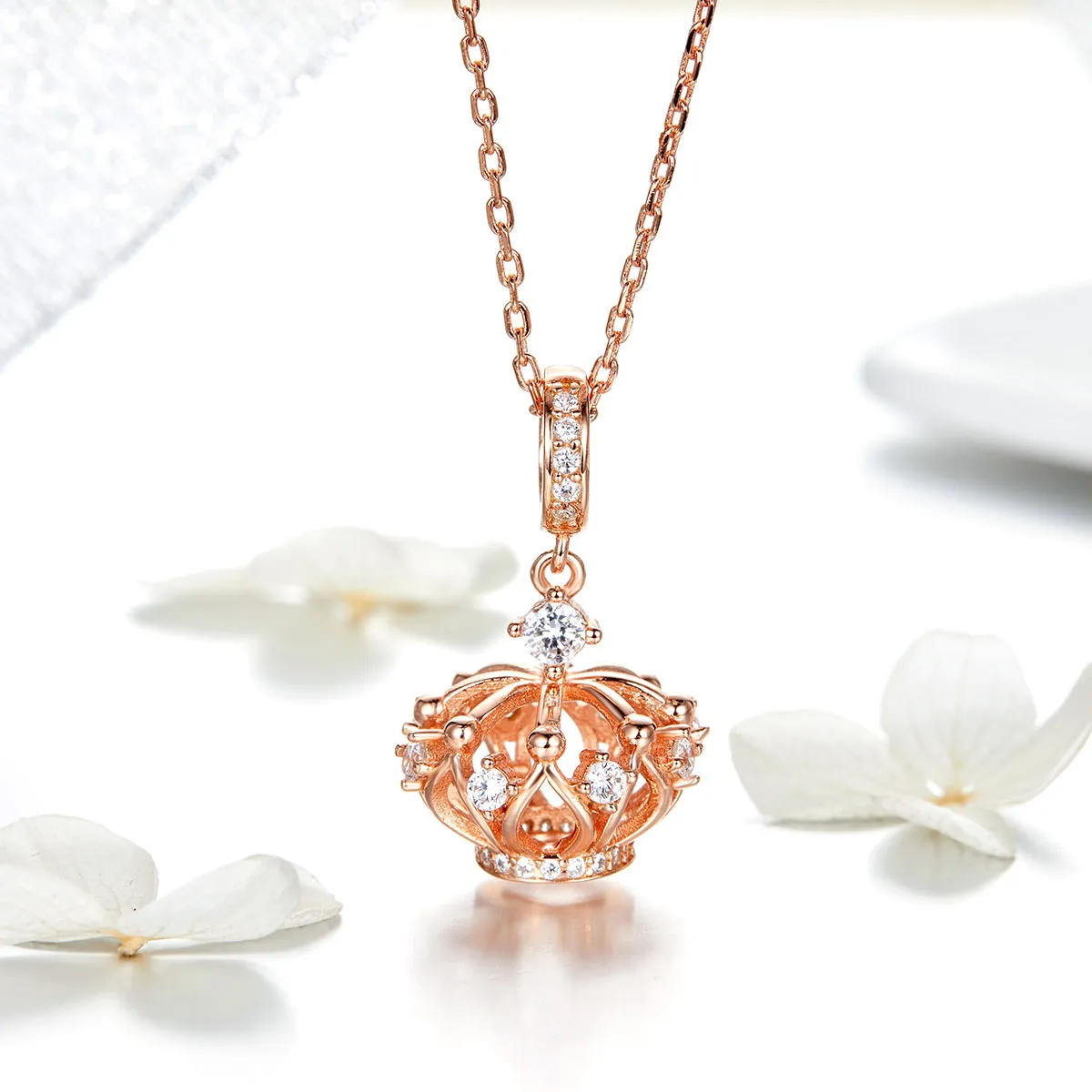 Pandora Style Rose Gold Regal Crown Dingle Charm - SCC1121