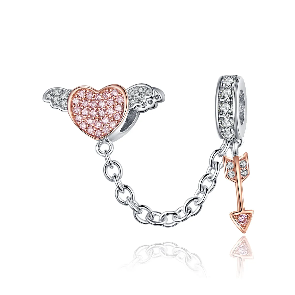 pandora style silver rose gold arrow of cupid safety chain scc1208