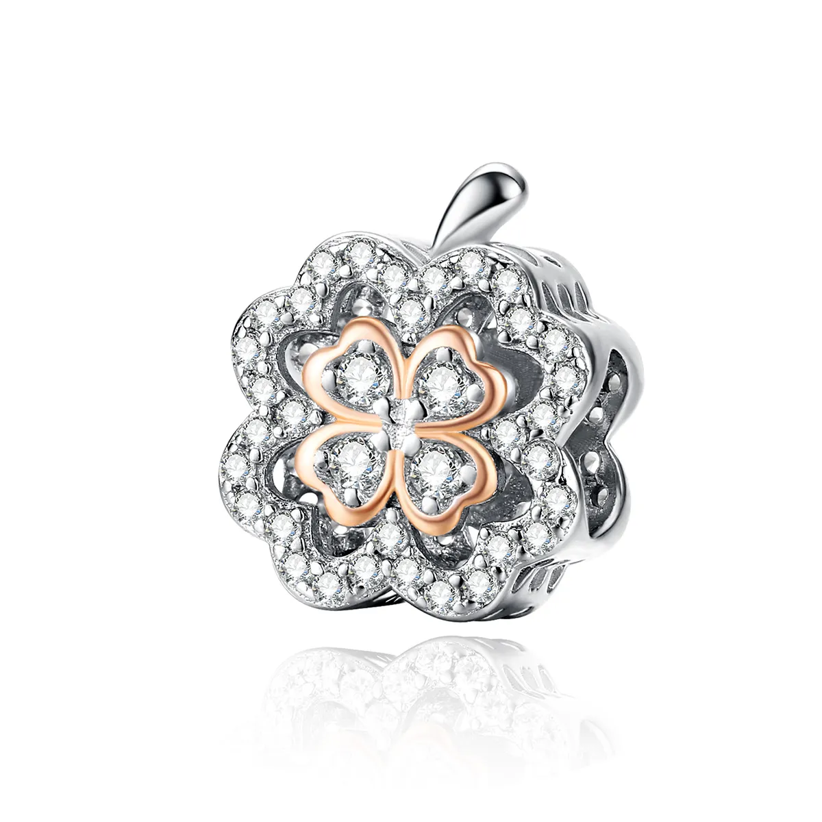 pandora style silver rose gold firkløver charm scc1247