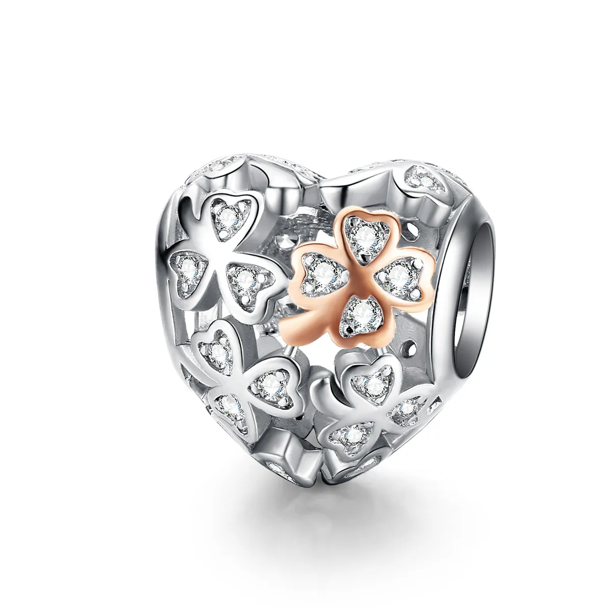 pandora style silver rose gold firkløver charm scc1248