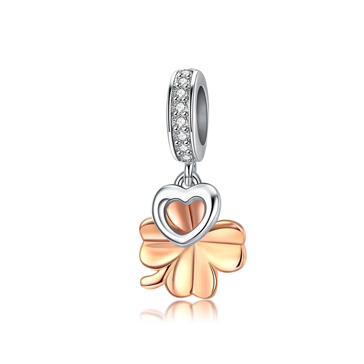 pandora style silver rose gold firkløver dingle scc1238