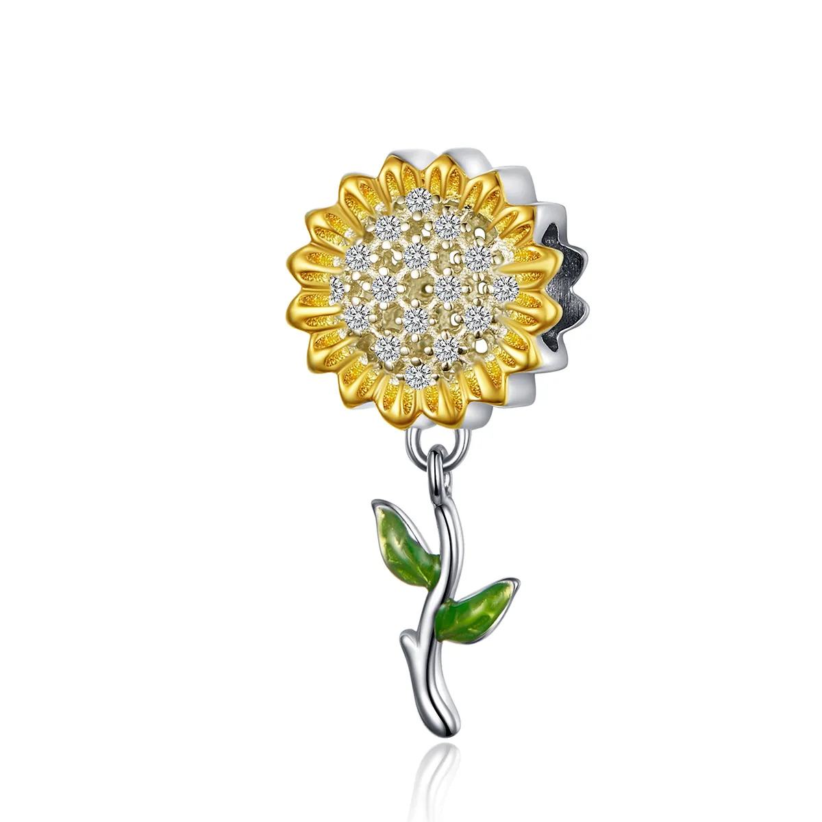 pandora style sølv og gullbelagt solsikke dangle scc1211
