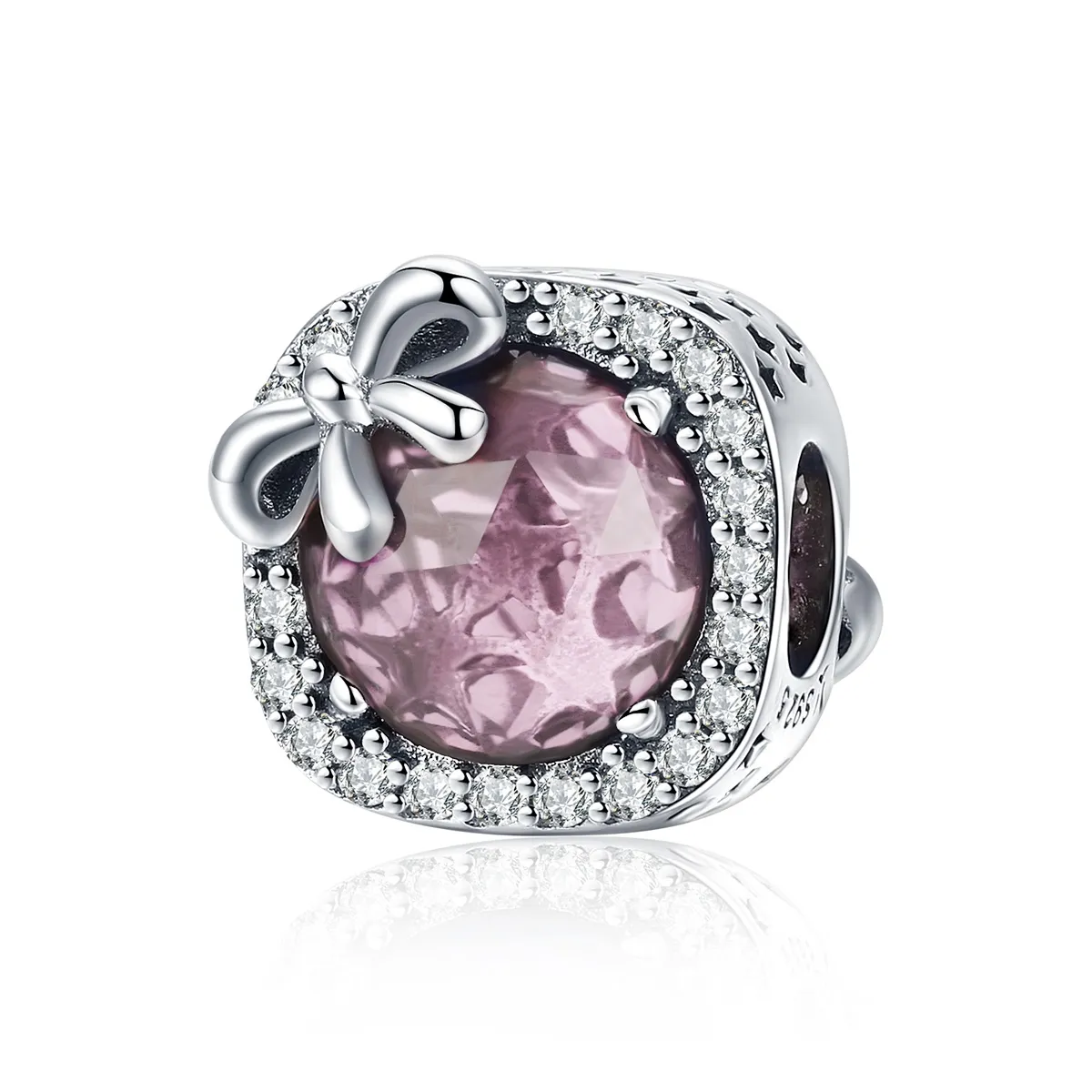 Pandora Style Sølv Pavé Rosa Sløyfe Charm - SCC1058-Pk