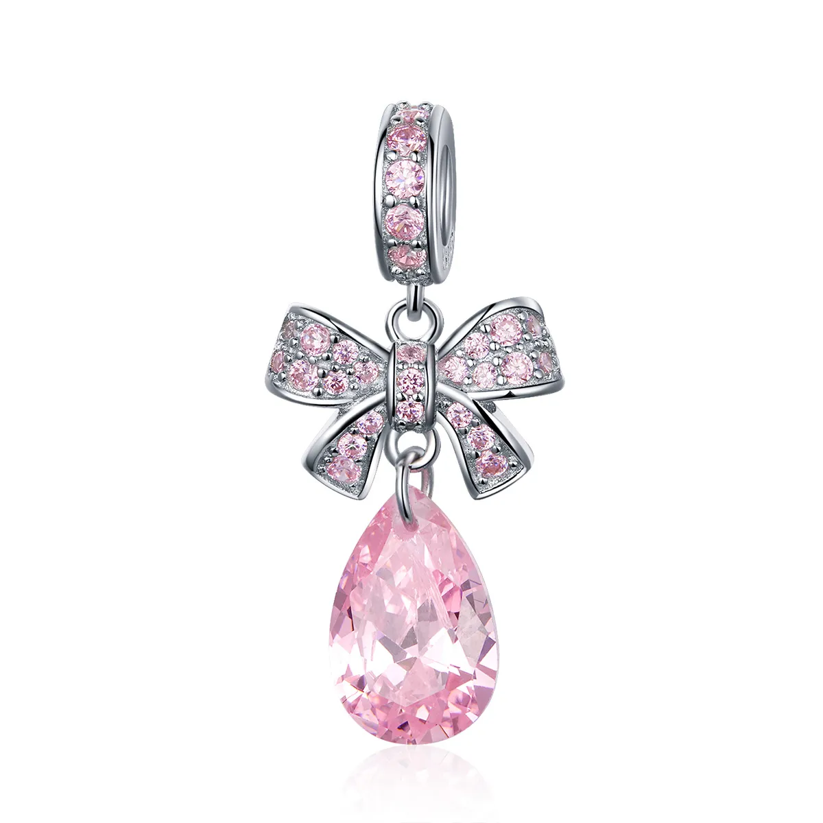 Pandora Style Sølv Rosa Sløyfe Dingle Charm - SCC1074