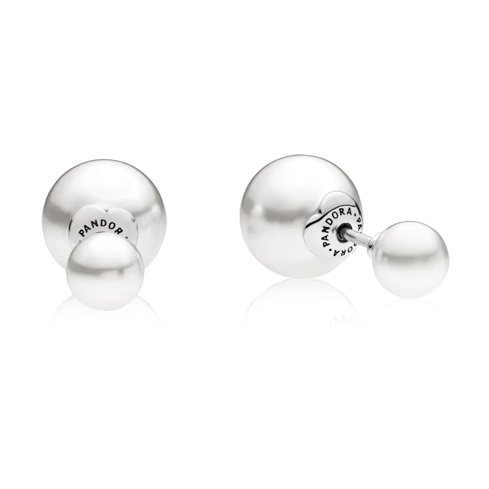 pandora double sided silver earrings with white crystal pearl 290747wcp