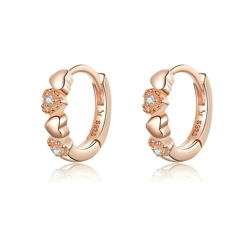 Pandora Style Rose Gold Hearts Dating Hoop øredobber - SCE445-C