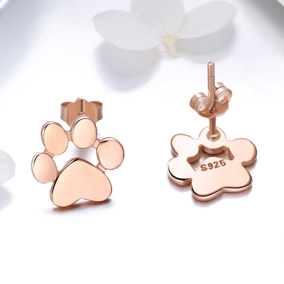Pandora Style Rose Gold Søte Cat Paw Stud øredobber - SCE407-3