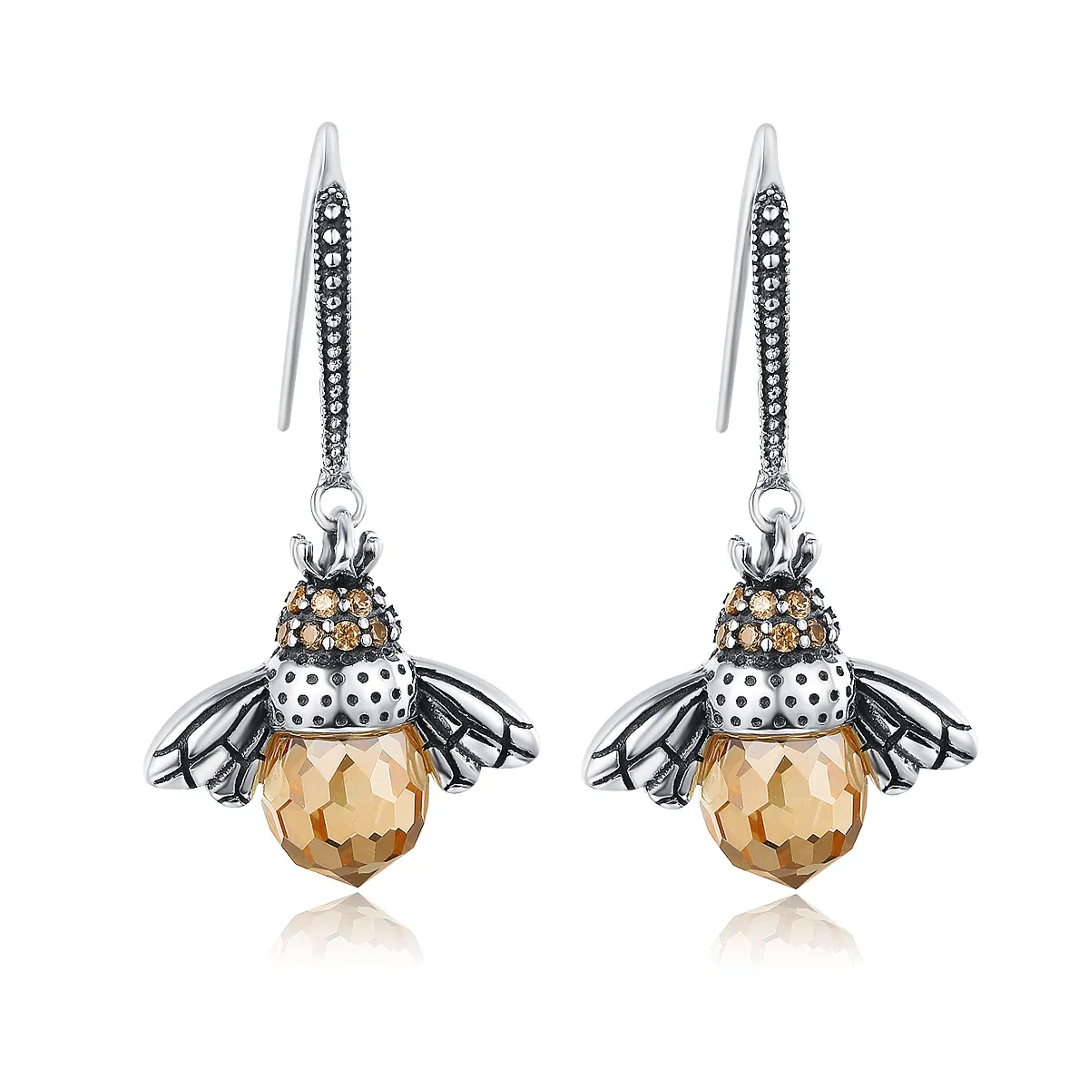 pandora style silver bee hengende øredobber sce149