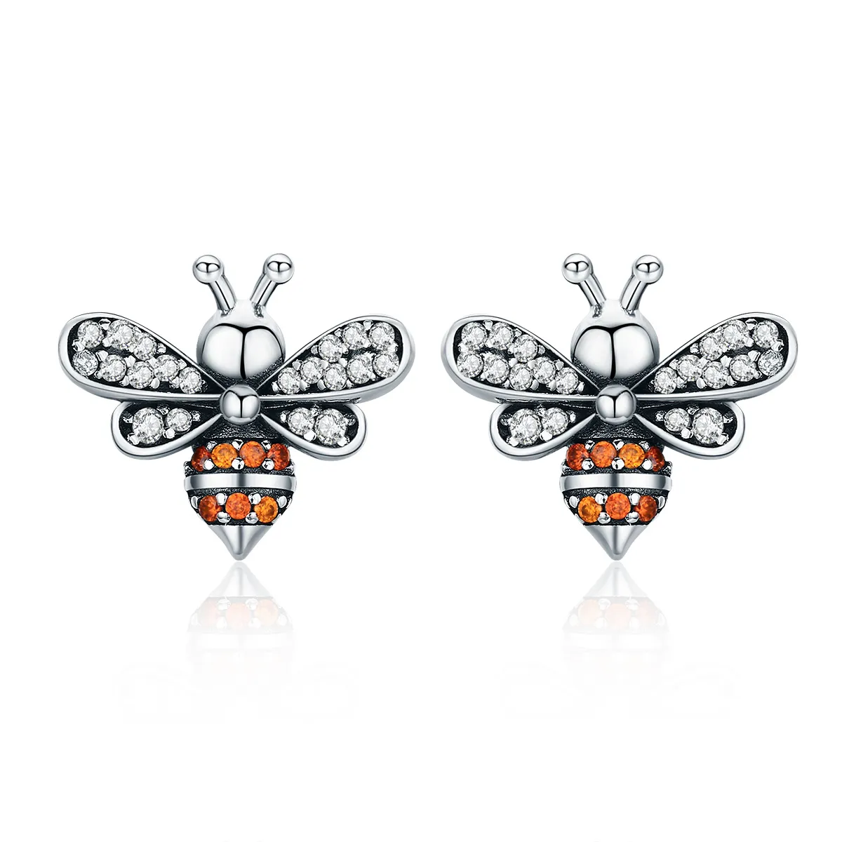 pandora style silver bee story stud øredobber sce344