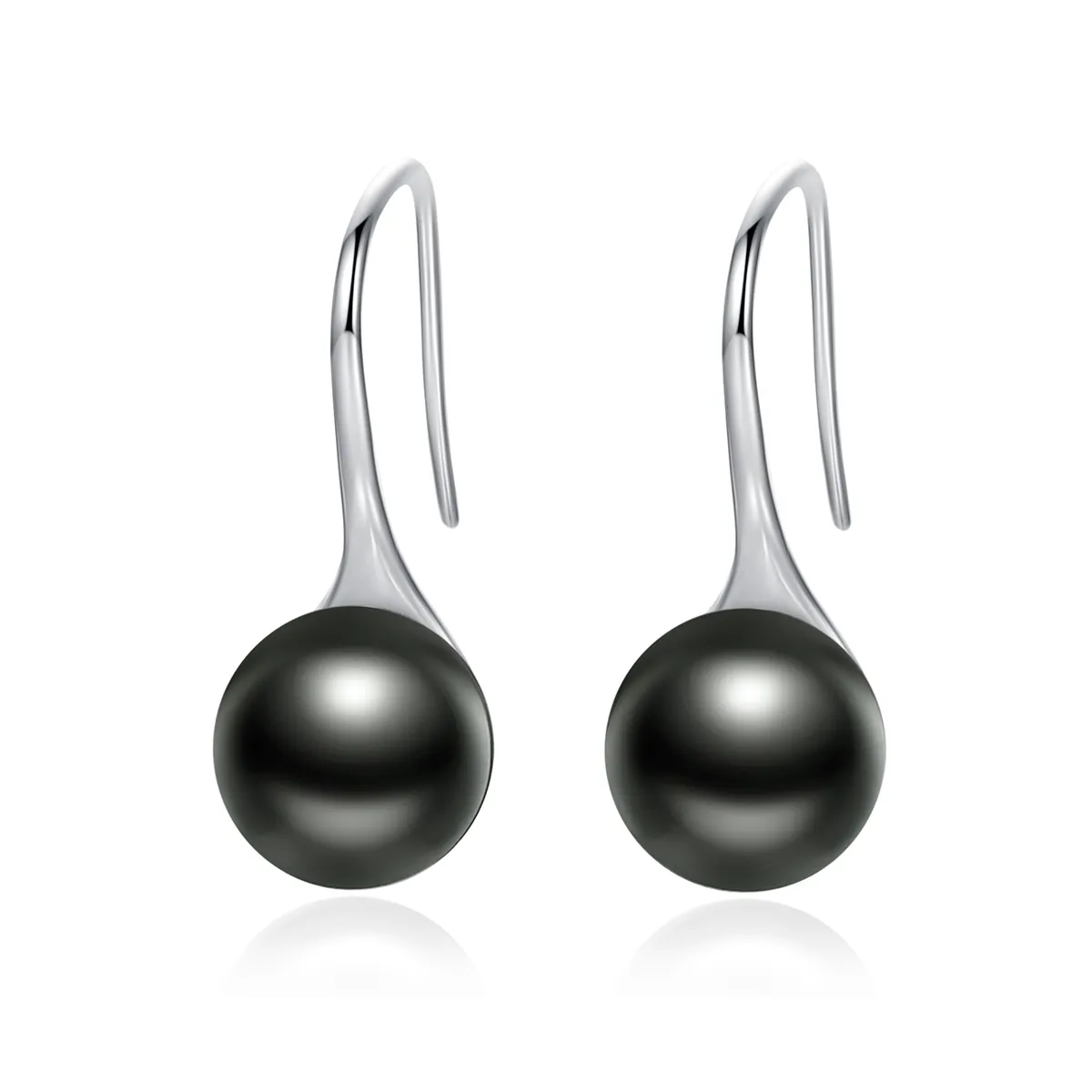 pandora style silver black pearl hengende øredobber sce144