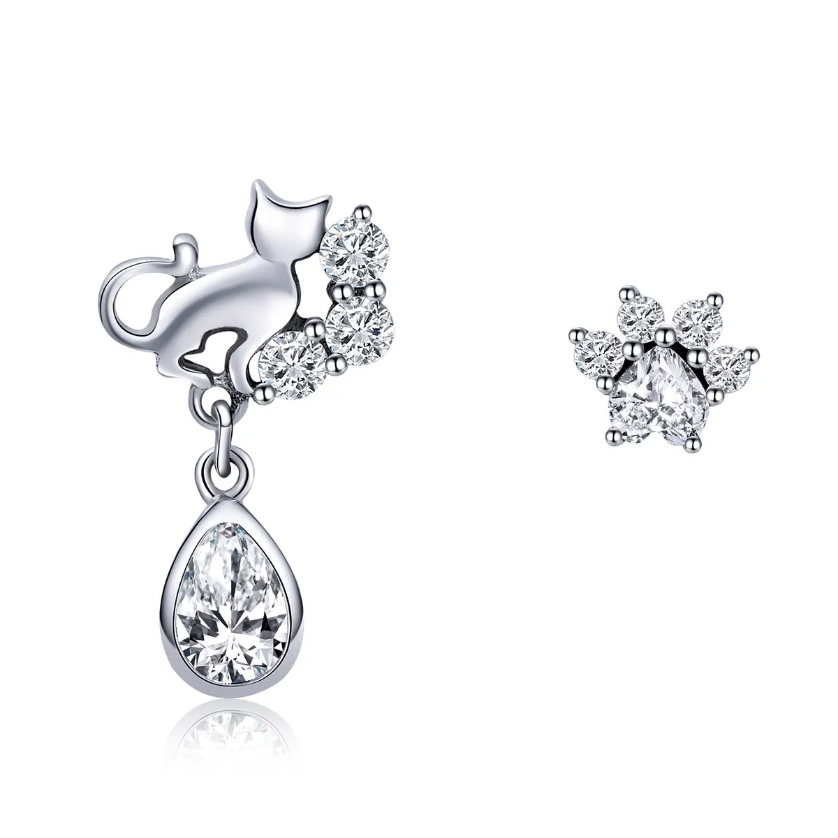 pandora style silver cat companionship øredobber sce424