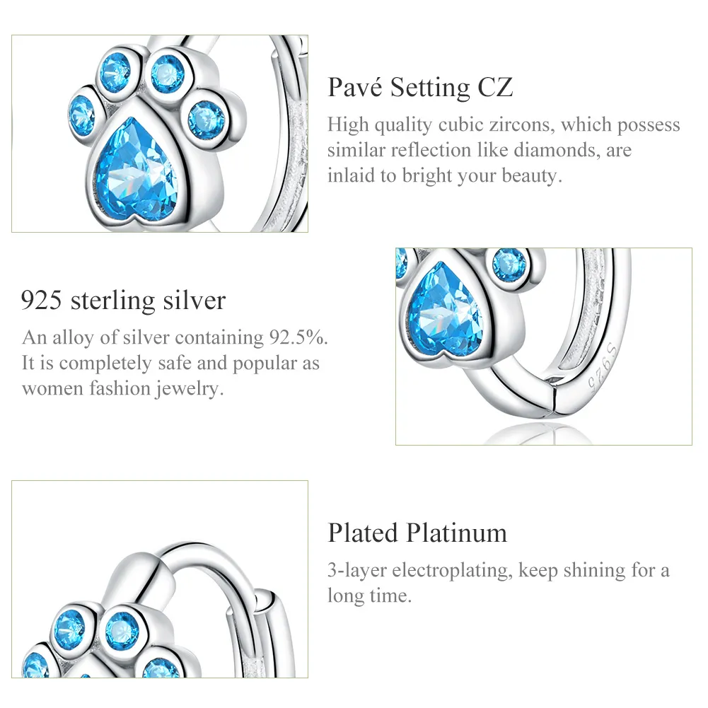 Pandora Style Silver Caring Dog Paw Hoop øredobber - SCE670