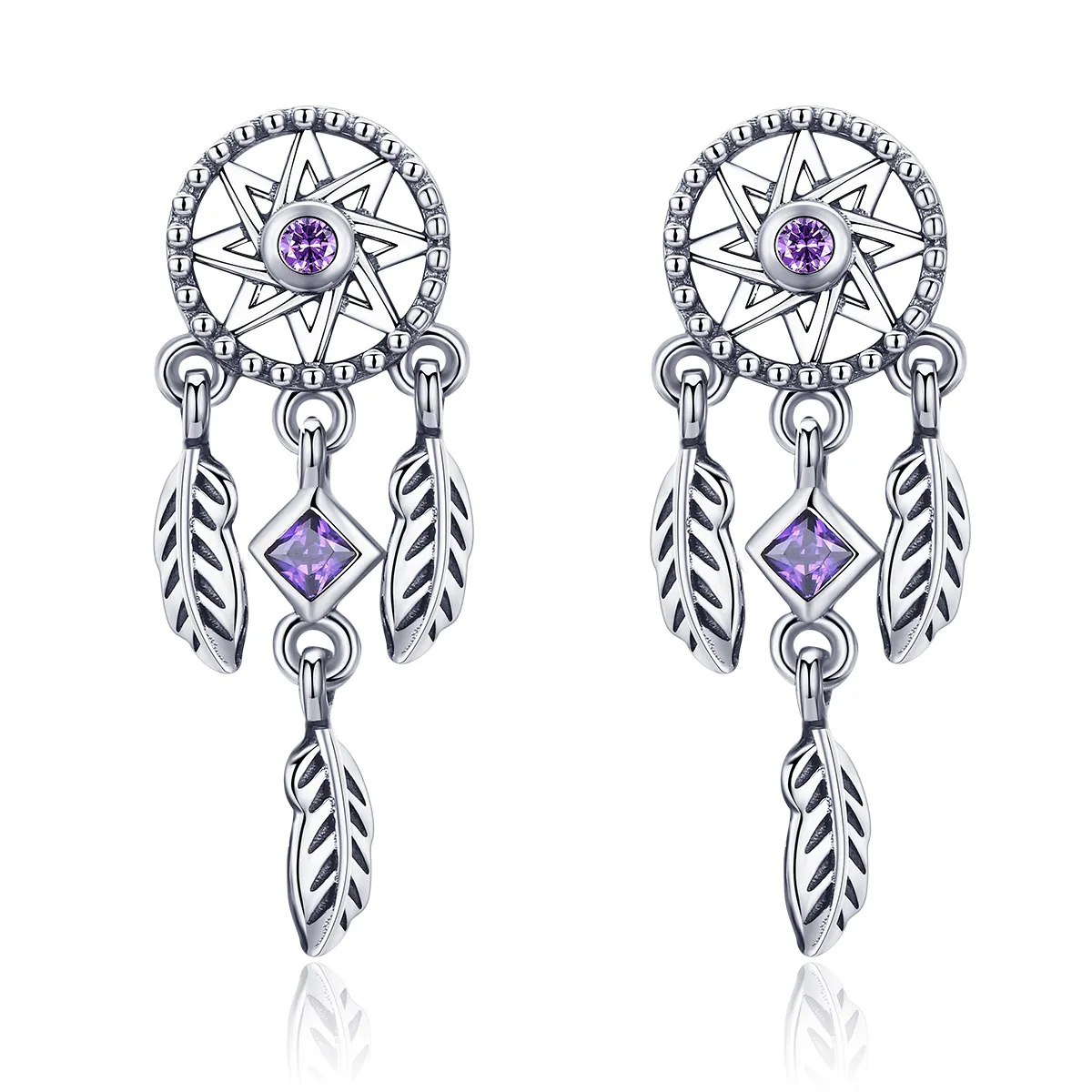 pandora style silver dreamcatcher hengende øredobber sce502