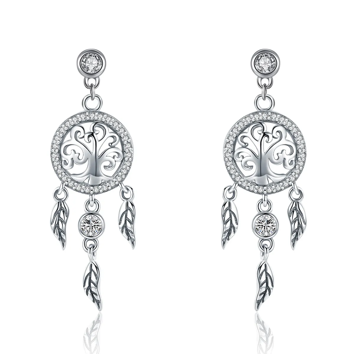 pandora style silver life tree dream catcher hengende øredobber sce457