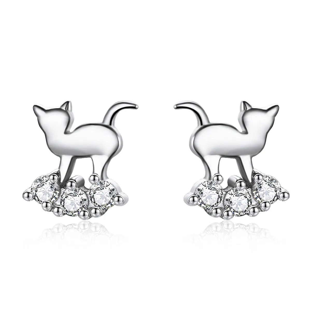 pandora style silver meow star stud øredobber sce537