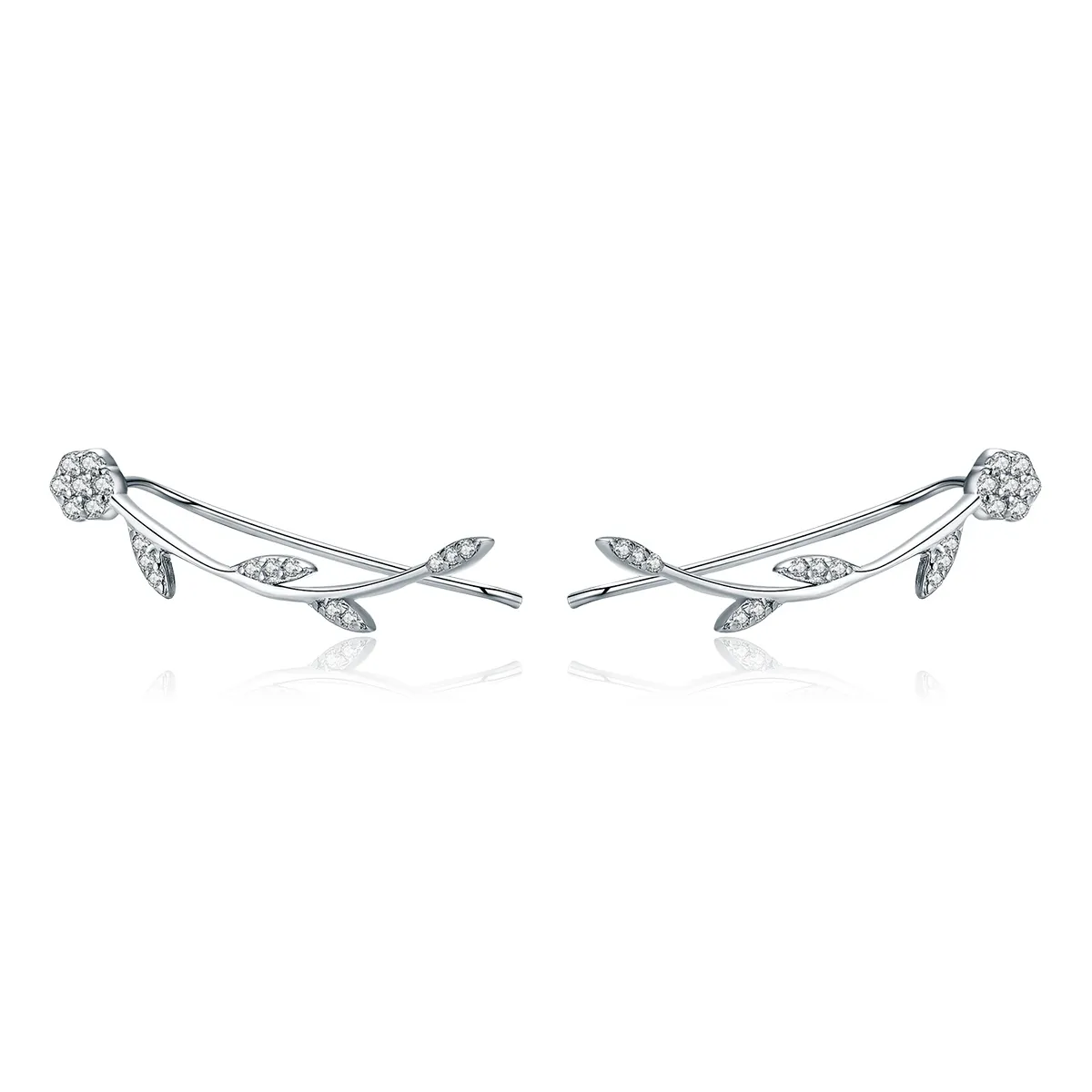 Pandora Style Silver Shinning Leaves Stud øredobber - SCE266