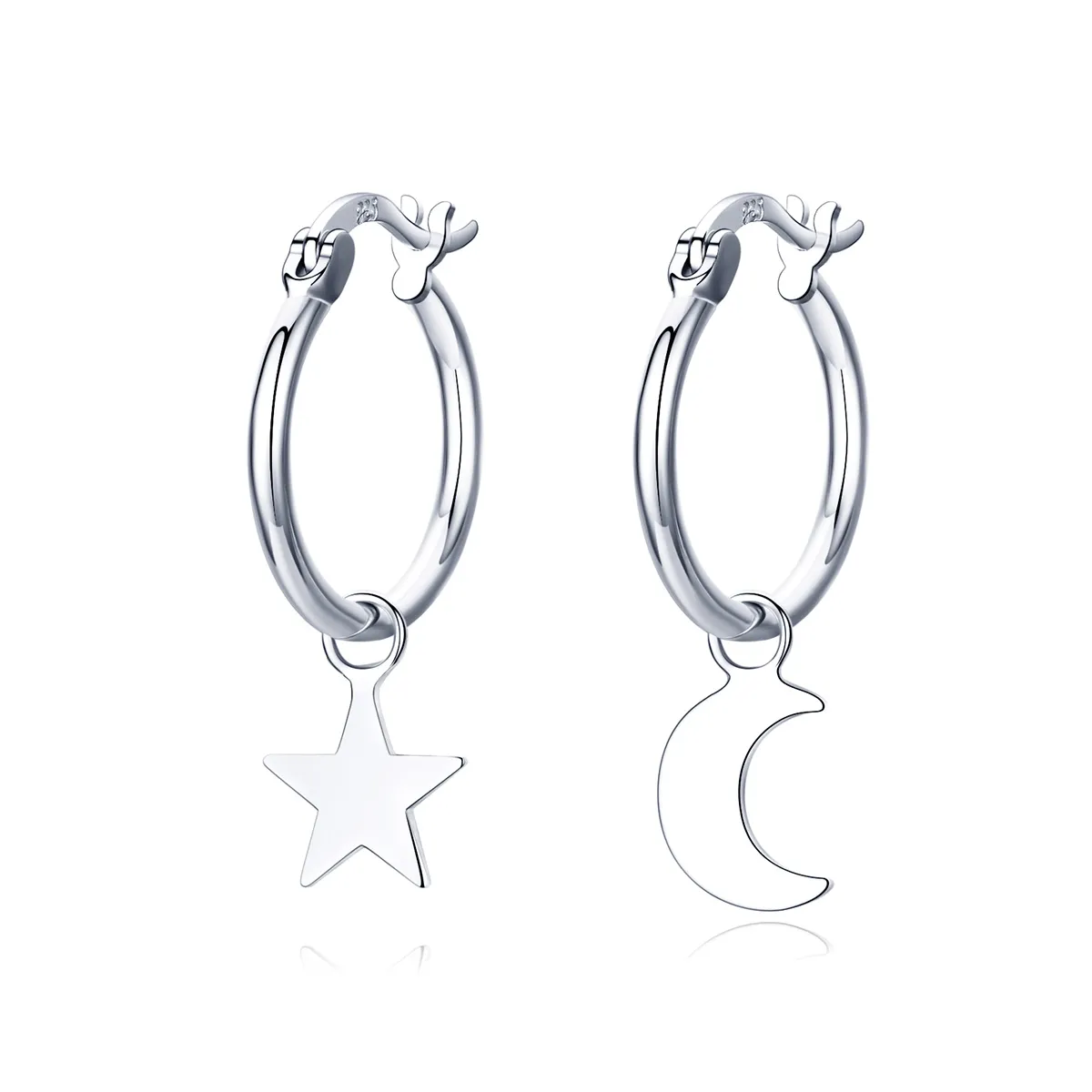 pandora style silver star and moon asymmetri hanging earrings sce681