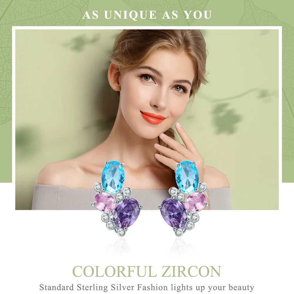 Pandora Style Sølv Fargerike Zirkon øredobber - SCE579