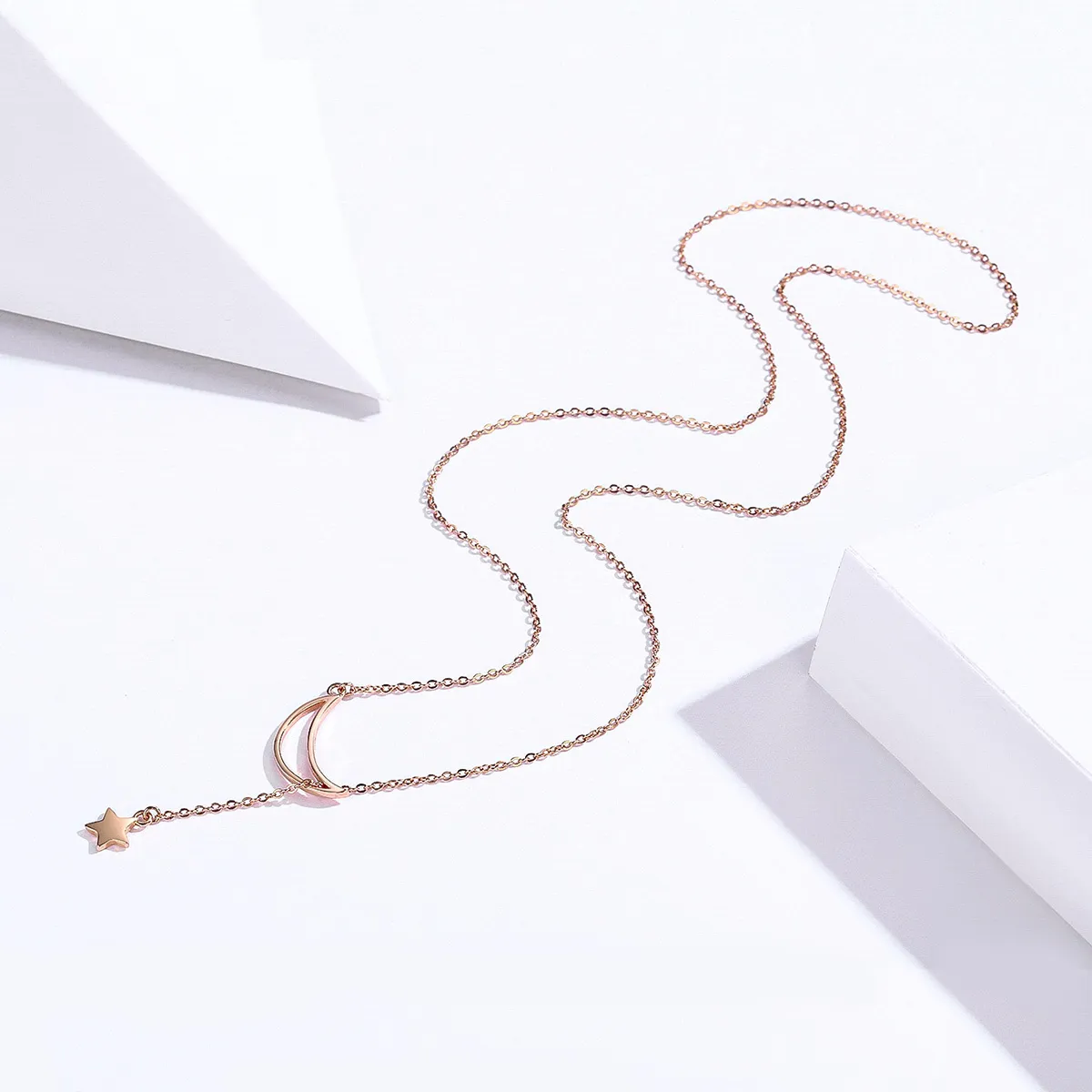 Pandora Style Rose Gold Starry Moon Chain Halskjede - SCN108-C
