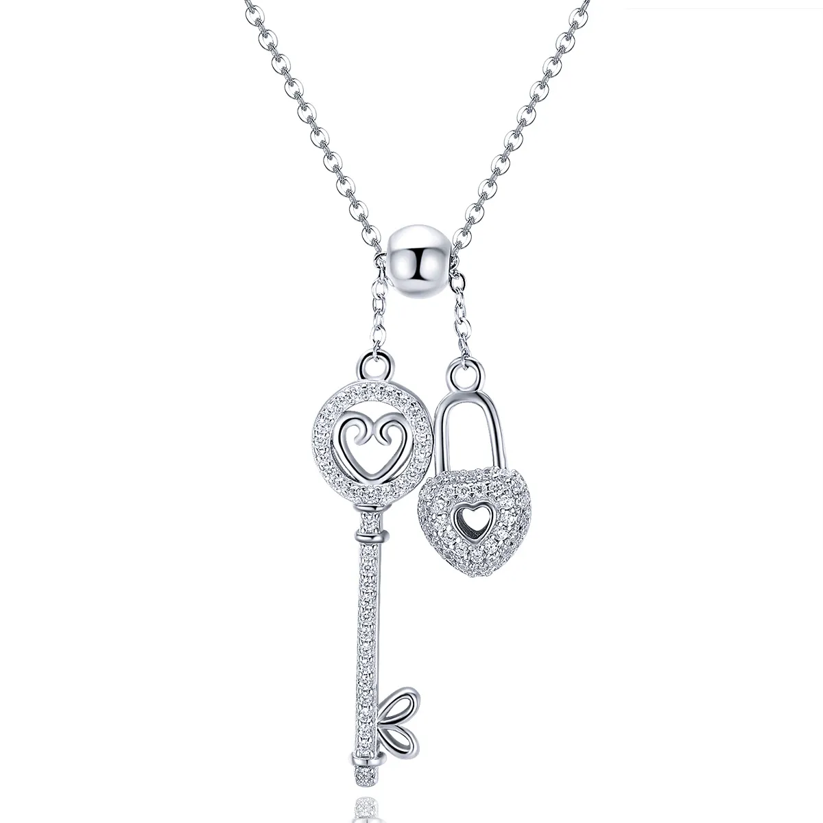 pandora style silver key of heart lock halskjede scn290