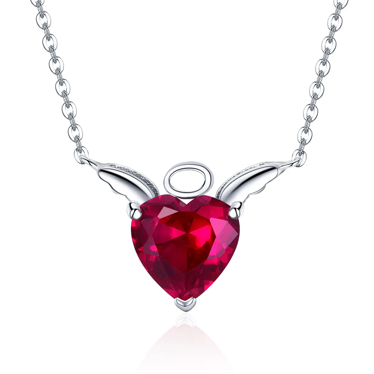 pandora style silver red angel heart halskjede scn285