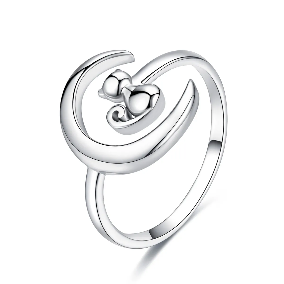 pandora style silver moon cat ring scr451