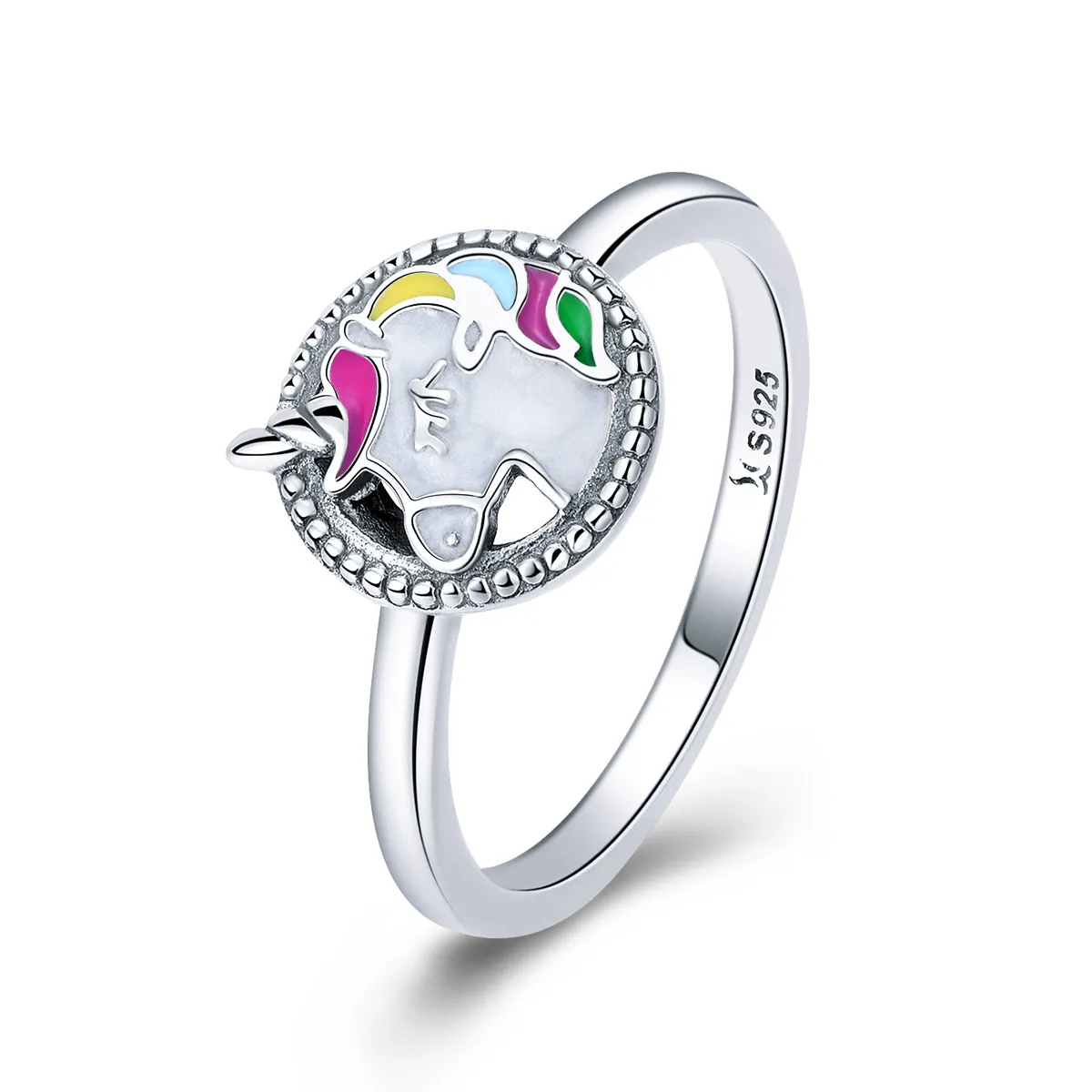 pandora style silver unicorn memory ring scr388